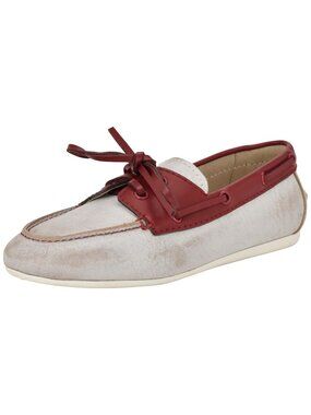 Nine West Size 10M Yacht Boat Loafers Red/White Leather Slip-On Bow Detail Shoes